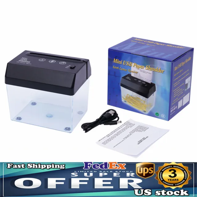 Desktop Office Mini Electric USB Paper Shredder Strip Cut Document Shredding