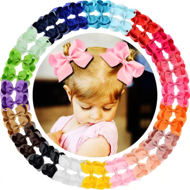 40pcs 4.5" Big Grosgrain Ribbon Hair Bow Clips for Baby Girl toddler Kids Infant