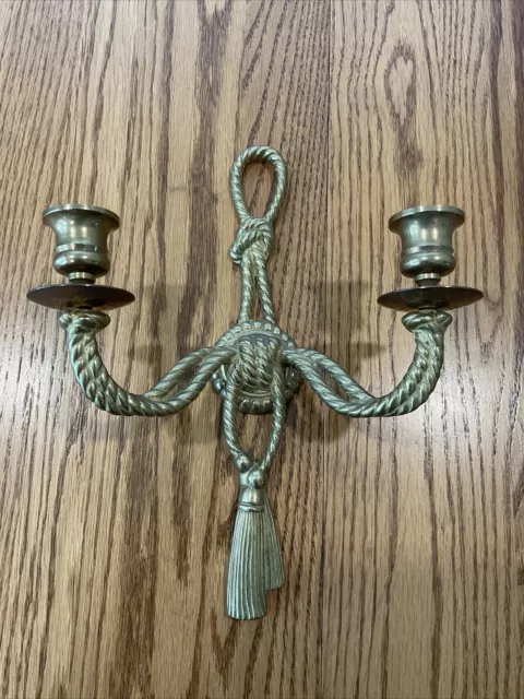 Vintage Brass Wall Candle Holder Sconce Bow Tie Rope & Tassels Andrea By Sadek