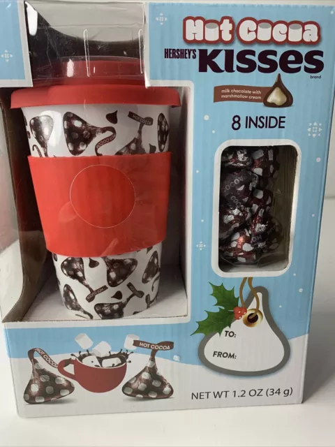 Hershey's Ceramic Travel Mug with Hot Cocoa Kisses Gift Set- Silicone band&lid