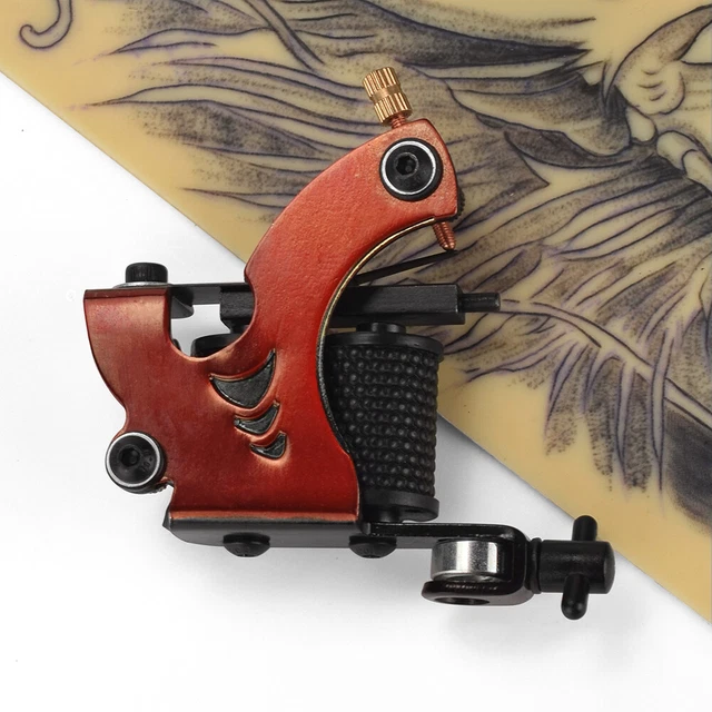Máquina de tatuaje de bobina de 10 envolturas artes hechas a mano equipo de arranque estable (rojo)