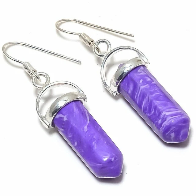 Charoite Gemstone Handmade Ethnic Gift Jewelry Earring 1.85" ZE-616