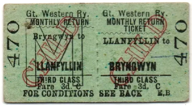 Great Western Railway Ticket Llanfyllin to Bryngwyn