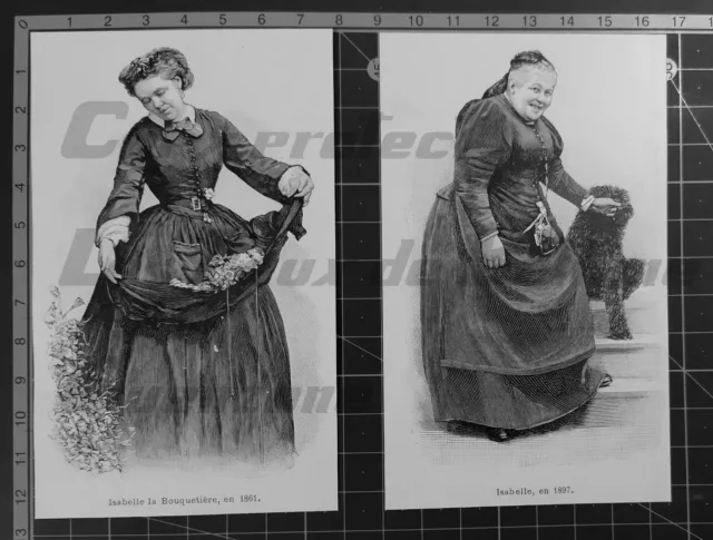 ISABELLE LA BOUQUETIERE DE PARIS en 1861 et 1897 gravure 1897 antique print