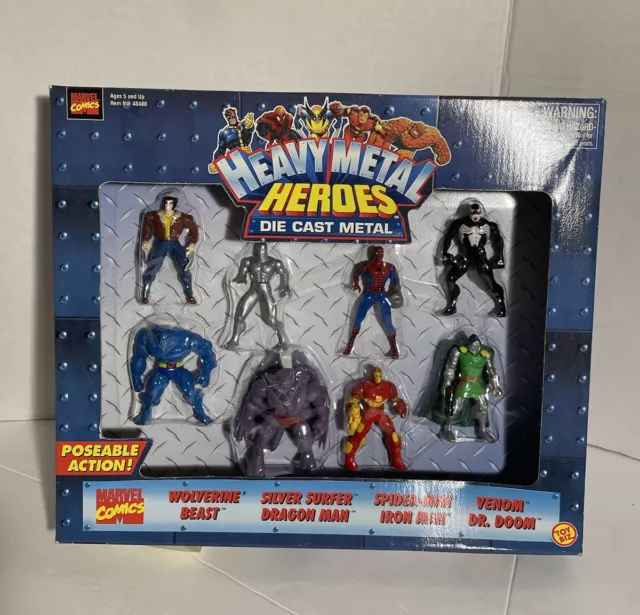 Marvel HEAVY METAL HEROES Die-cast Spider-Man Poseable Figure Set 1998 Toy Biz