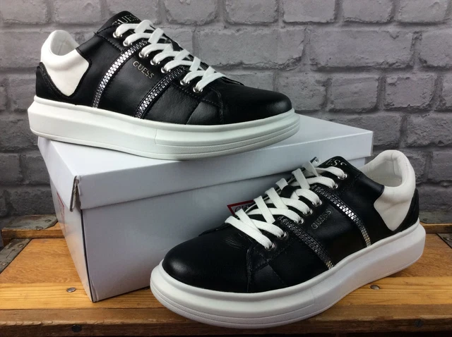 GUESS MENS UK 11 Eu 45 Kurt Salerno Zip Leather Trainers Black