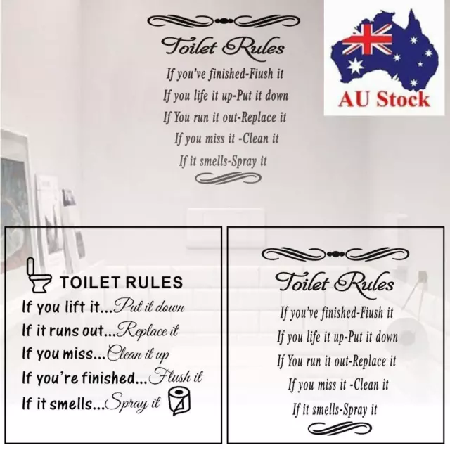 Home Decor Bathroom Washroom Mural Wall Stickers Quotation Decals Toilet Rules
