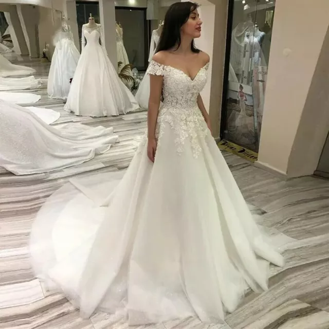 Plus Size Wedding Dresses Off Shoulder Cap Sleeve A Line Soft Tulle Bridal  Gown