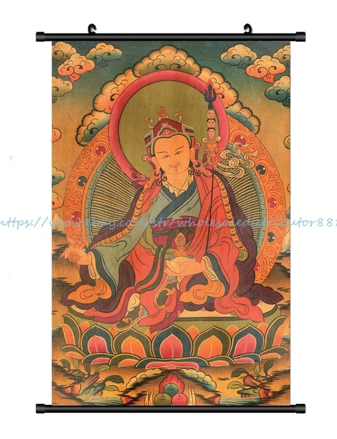 Gandhanra Thangka Tibétain Guru Rinpoche - Peinture Dorée Bouddhiste Pour Méditation Et Décoration Zen Thangka Guru Rinpoche Doré
