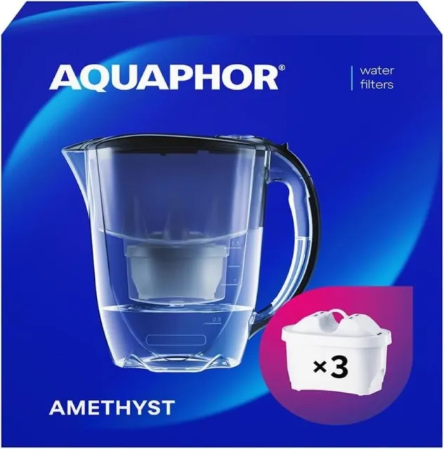 AQUAPHOR Wasserfilter-Set Amethyst inkl. 3x MAXFOR+ Filterkartuschen, schwarz