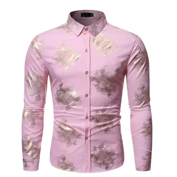 Top Floral Casual Long Sleeve Mens Dress Shirts Blouse Slim Fit Luxury Shirt New 2