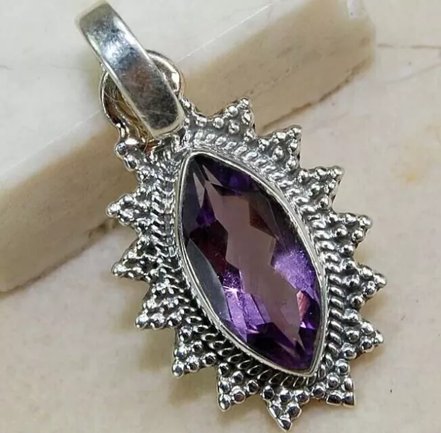 1KT natürlicher Amethyst 925 massiv Echt Sterlingsilber Anhänger Schmuck NW12-3