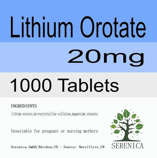 Lithium Orotate 20mg Healthy Mood Memory Vitamin x 1000 Tablets