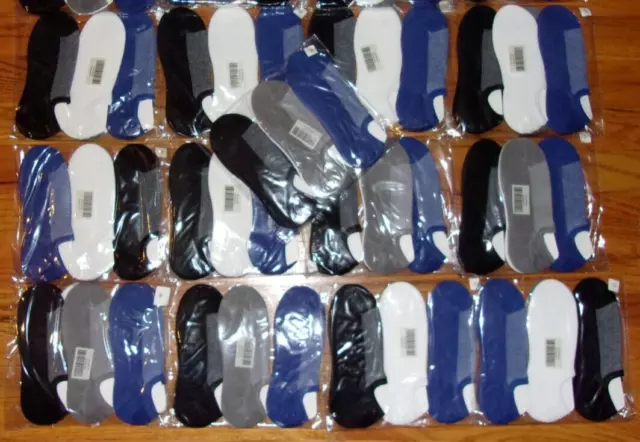 Wholesale Lot of 72 Pairs Men's No Show Socks Black White Grey Blue Non Slip