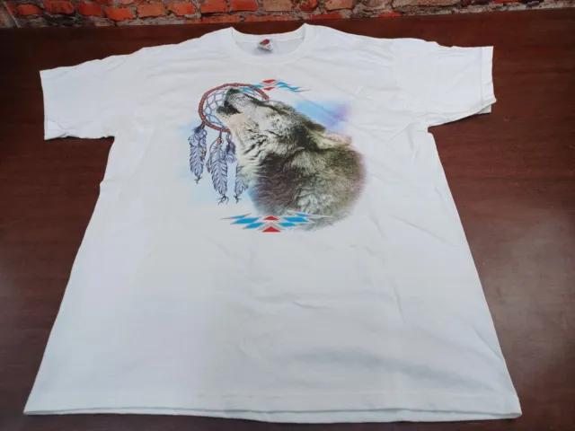 Vtg 90s 00s Mens Large Howling Wolf Dream Catcher Native American T Shirt Pre-ow