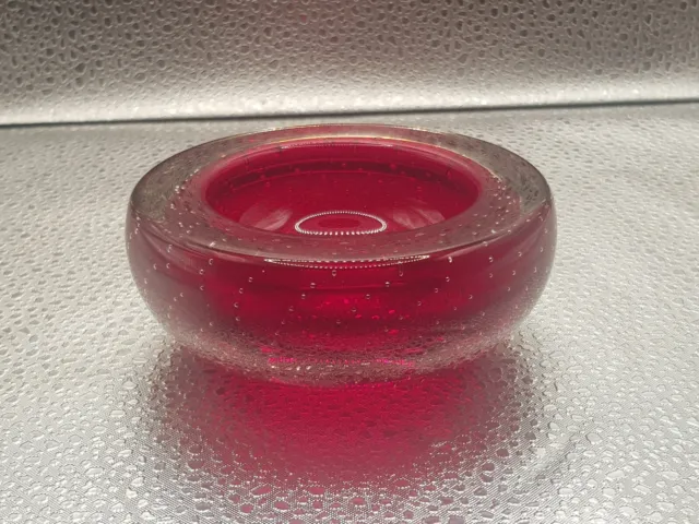 Whitefriars Art Glass Controlled Bubble Bowl 9099 Ruby Red Cased Mid 20th C