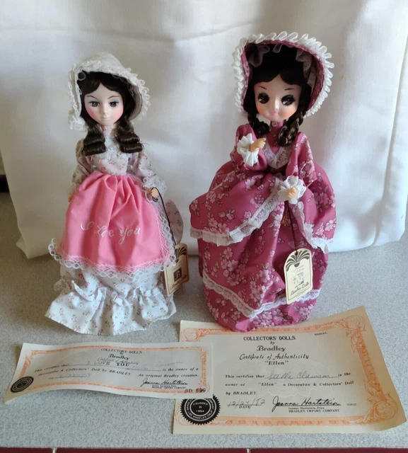 VINTAGE BRADLEY DOLLS 1982 'ELLEN' & 1983 'I LOVE YOU' TAGS & COAs 10"