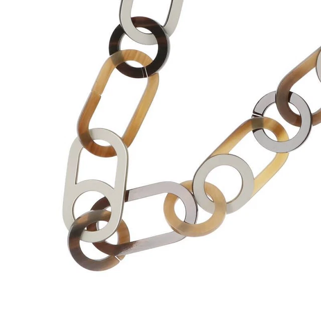 Hermes Variation Buffalo Horn Necklace Brown White Total Weight 84.62G 306012 Sb