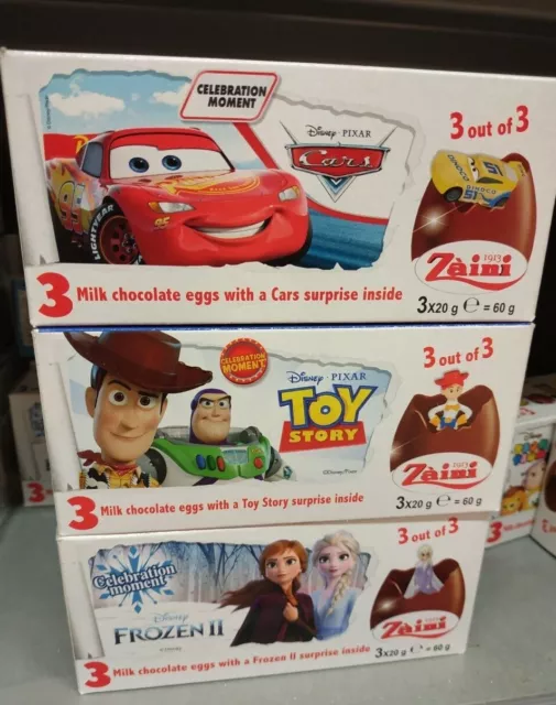 Zaini Disney Toy Story Frozen Cars Chocolate Surprise 3 Eggs w Toy Figure Inside