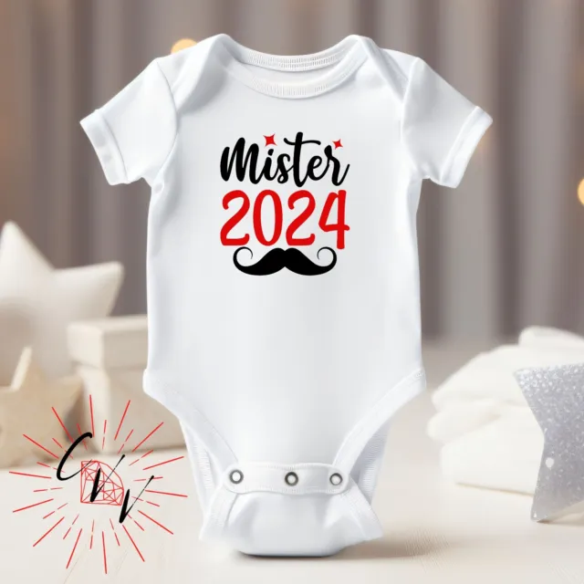 Mister 2024 Retro Text and Mustache New Years Eve Bodysuit or Tee