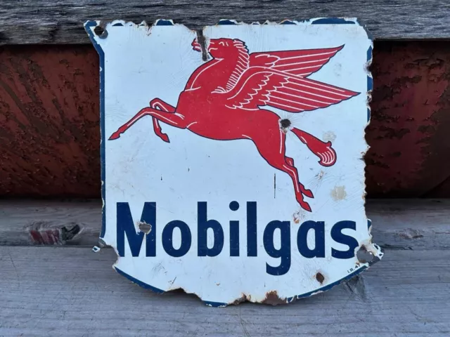 GUARANTEED Original 1947 Vintage MOBIL MOBILGAS Sign PORCELAIN Gas PUMP PLATE