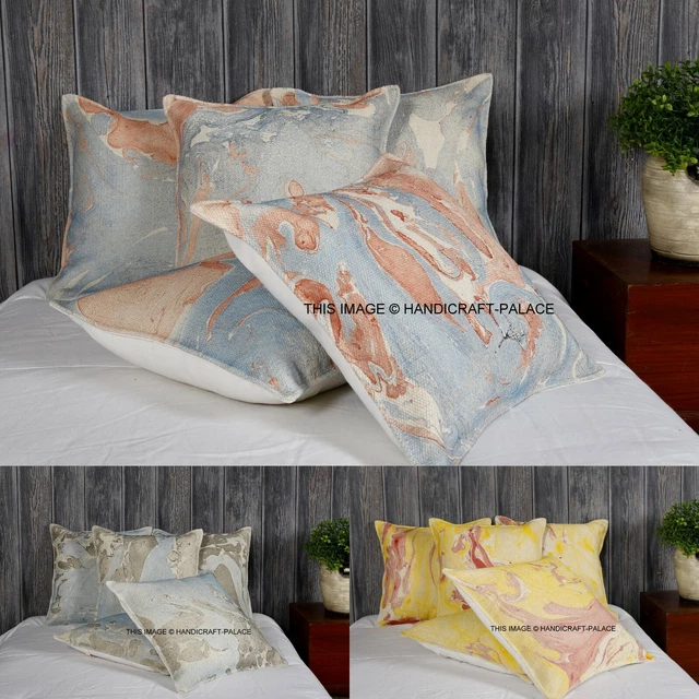 Indien Bloc Imprimé Toile Taie Oreiller 16x16 Marbre Décor Maison Canapé Housse