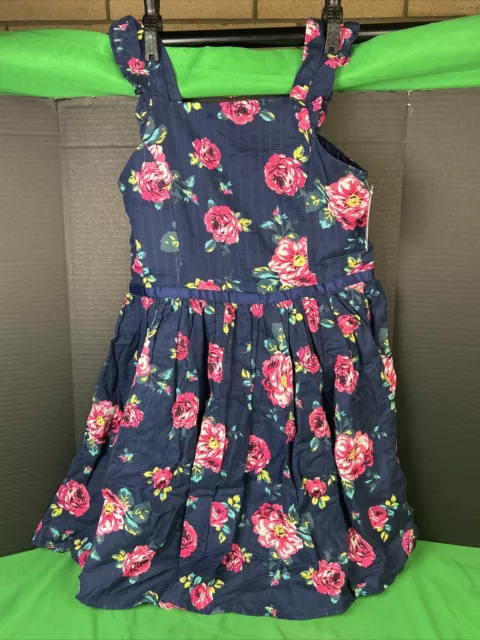 Zunie Girl Girl's Cotton Floral A-Line Knee-Length Dress Size XL 14/16 Navy