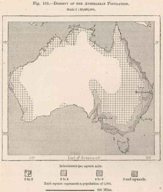 Density of the Australian Population 1885 old antique vintage map plan chart