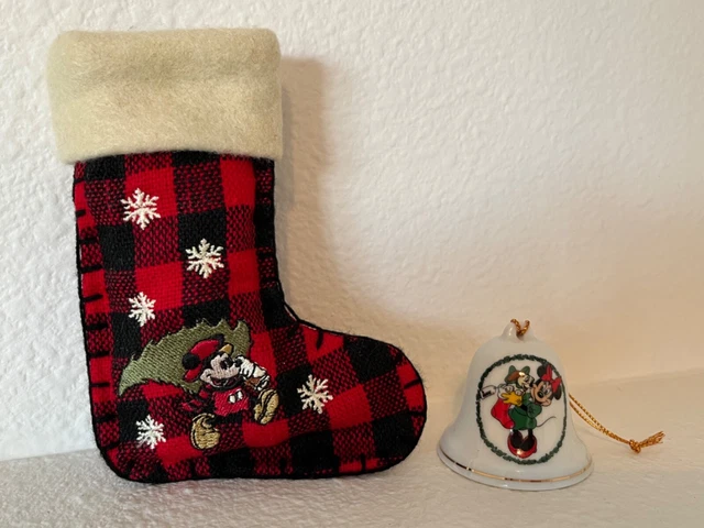 Disney Mickey Mouse Mini Christmas Stocking Minnie Mouse Fifi Dog Bell Ornament