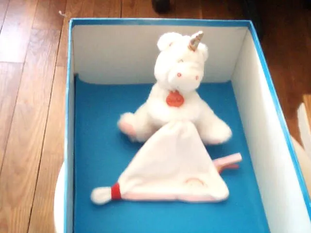 Doudou 6006 / Peluche Licorne "Baby Nat" Mouchoir Blanc/Rose/Arc En Ciel