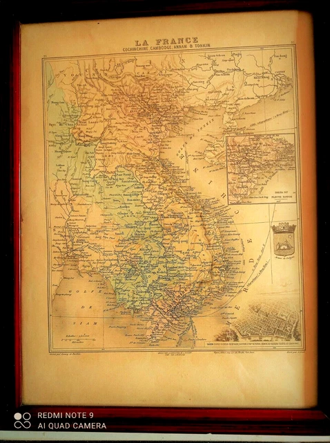 carte FRANCE (coloniale) COCHINCHINE,CAMBODGE,ANNAM &TONKIN carte gravée etcadre