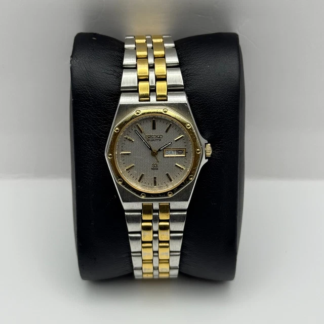 SEIKO SQ MUJER Cuarzo Reloj 2A23-0100 Fecha Dos Tonos Japón 27mm