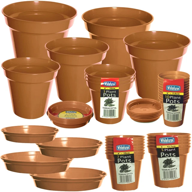 PACKS OF PLASTIC Terracotta Plant Pots Garden Flowers Plants or Range