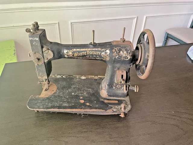 VTG Antique White Rotary Sewing Machine FOR PARTS Used Rusty