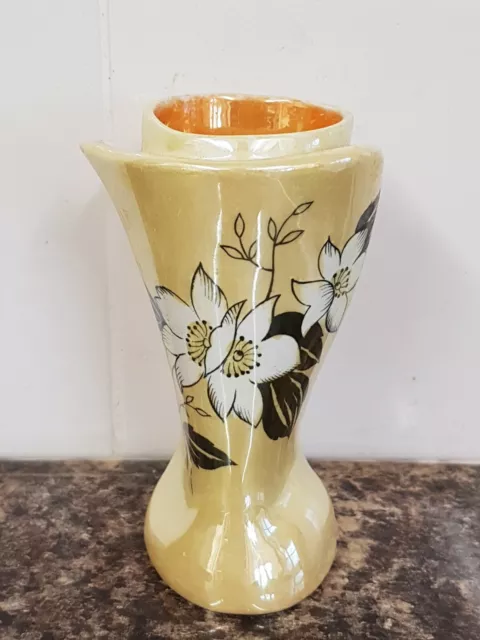 Vintage Burleigh Ware Vase Yellow Lustre Floral Design Organic Shape