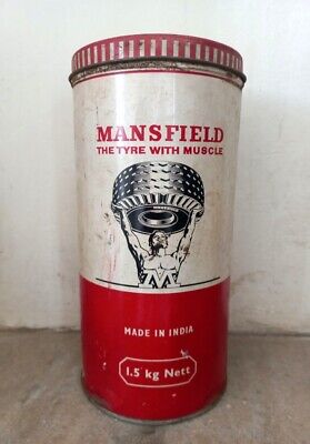 Vintage Old Rare Mansfield Tyre Cushion Compound Adv. Litho Round Long Tin Box