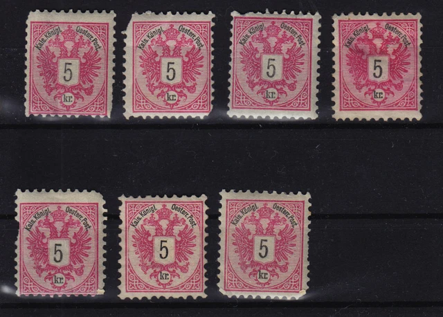 Österreich 1883 7Stk. 5kr, ungebr.*/postfrisch ** Alle mit Mangeln! HOHE KW!