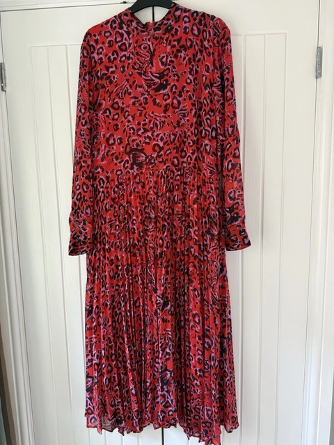 whistles jungle cat pleated dress Whistles Blue Multi Jungle Cat Pleated Midi Calf Dress UK 8 179 Short  Sleeve for sale online