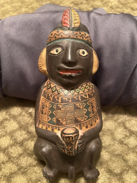 Antique/early Vintage Reproduction  Of Pre Columbian Mocha Clay Figurine 8”