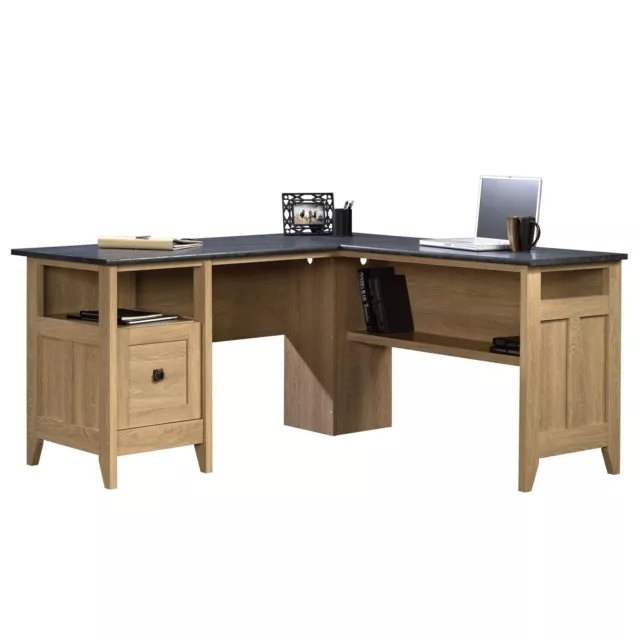 Sauder August Hill L-Shaped Desk, L: 59.06" x W: 58.74" x H: 29.25", Oak