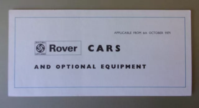 ROVER CARS orig 1971 UK Mkt Prices Brochure - 2000 3500 3500S 3.5 Litre P5B etc