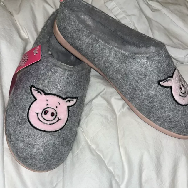LADIES M S PERCY Pig Secret Support Slippers Grey Size 6 Bnwt