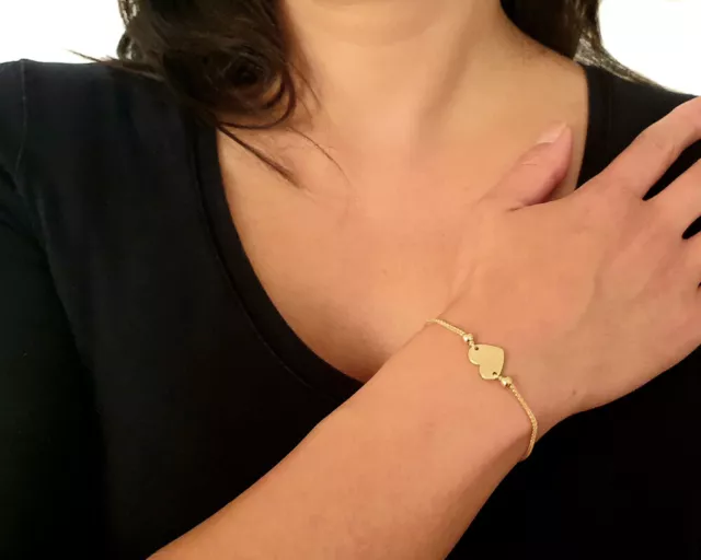 Ladies 24ct Gold-Plated Plain Flat Heart Slider Adjustable Drawstring Bracelet 2