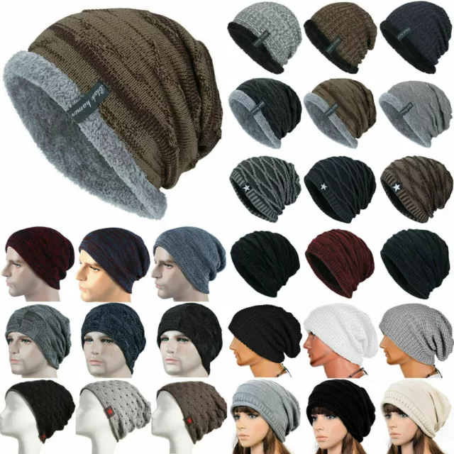 Mens Women Knitted Beanie Hat Winter Wolly Knit Stretch Slouch Outdoor Ski Cap·