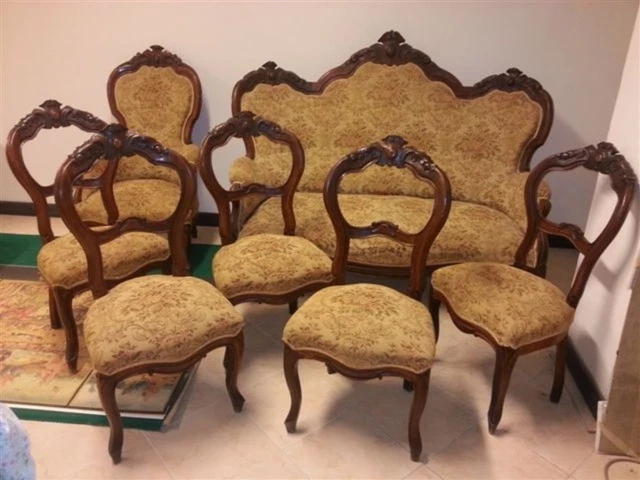 SALOTTO LUIGI FILIPPO Originale Completo Di Divano Poltrona E Sei Sedie