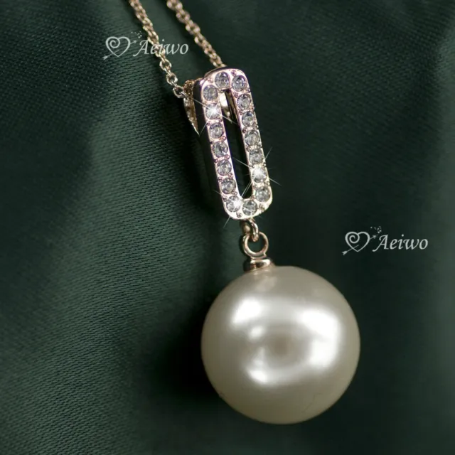 18K Gold Filled Made With Swarovski Crystal Necklace White Pearl Pendant