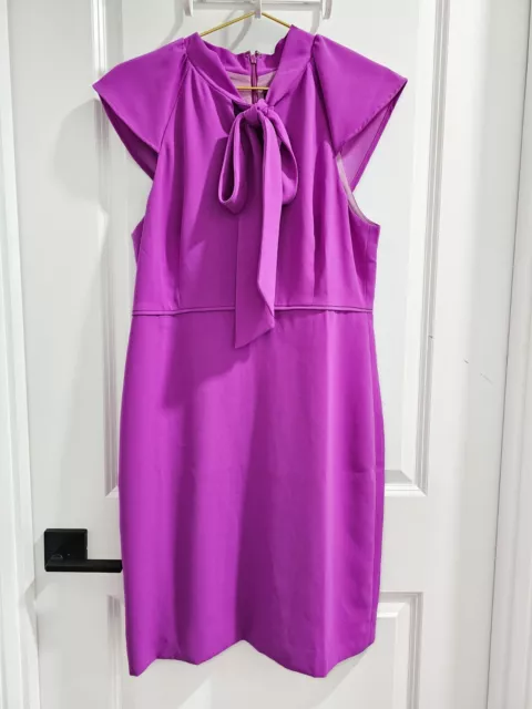 NEW Womens JCREW Dress Size 12, Large, Purple Tie Neck, Form Fitting Dress 3