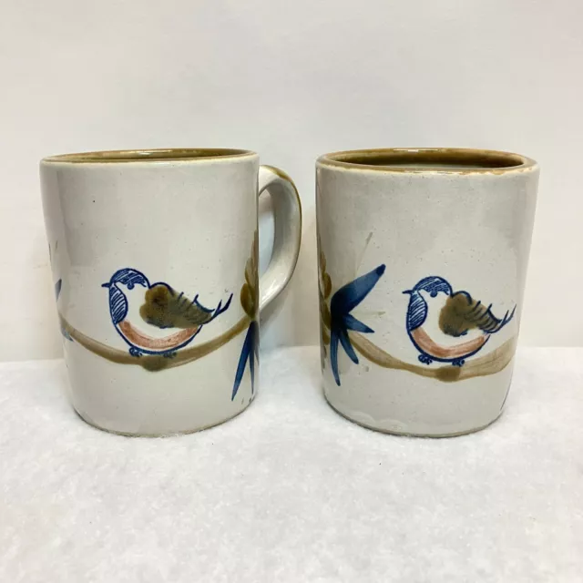 Set of 2 Louisville Stoneware Pottery Chickadee Sparrow Coffee Tea Mugs Cups USA