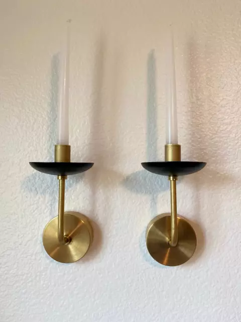 Nautical Set of 2 Brass Wall Sconce Candle Holder Gold & Black, Vintage, Antique