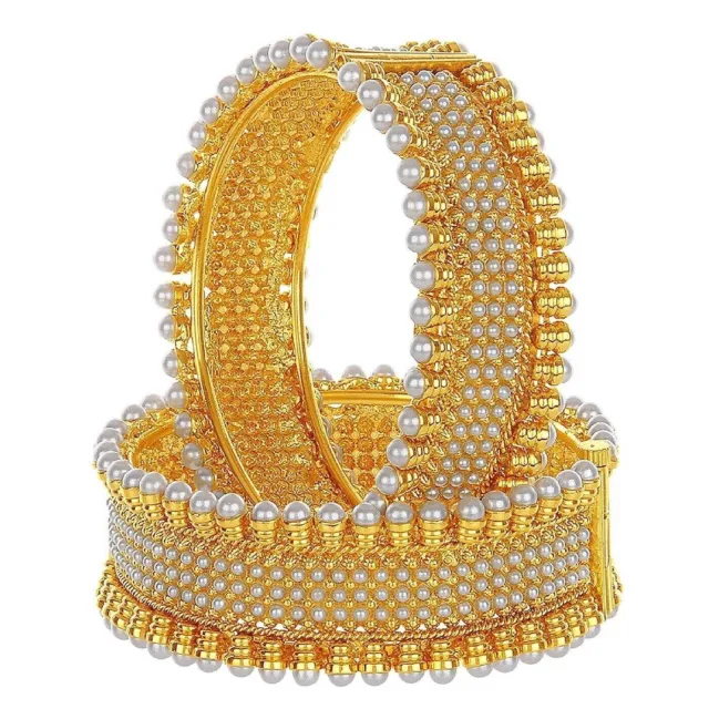 Ensemble de 2 jolis bracelets joncs en perles plaqué or pour femme